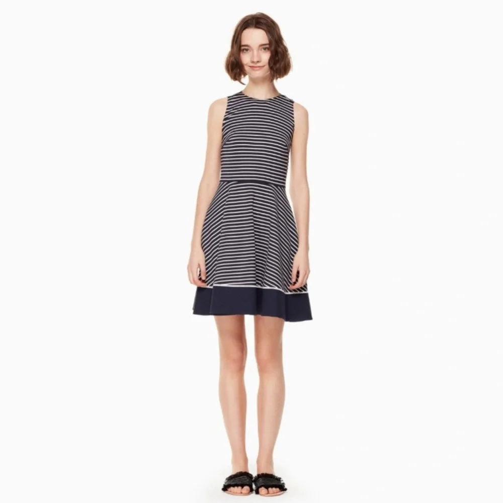 Kate Spade‎ Broome Street Stripe Ponte Fit and Flare Navy and White Dress Sz:6